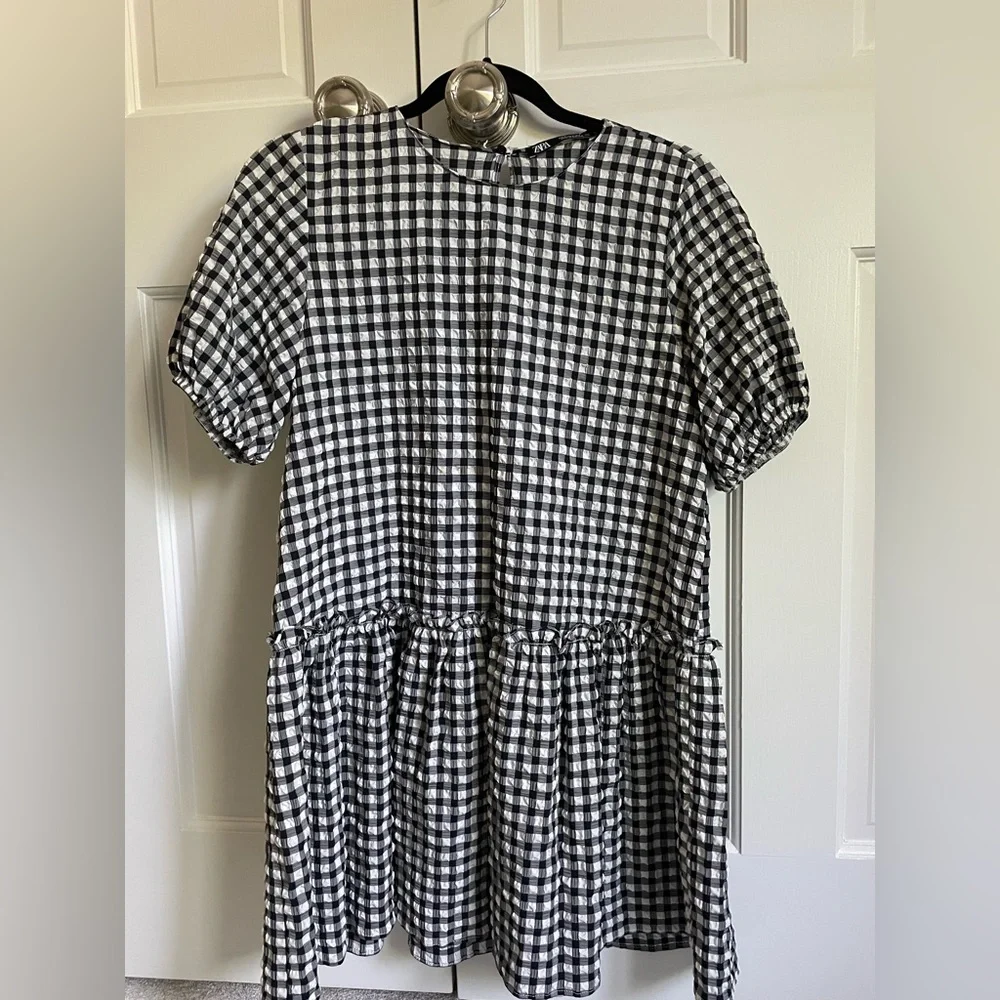 Zara | Black and White Gingham Tiered Mini Dress - Picture 3 of 7